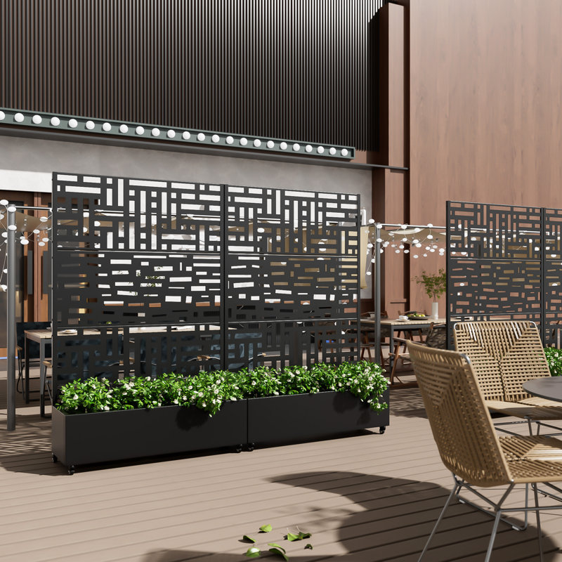 Lit de jardin extérieur surélevé en métal avec treillis et roues