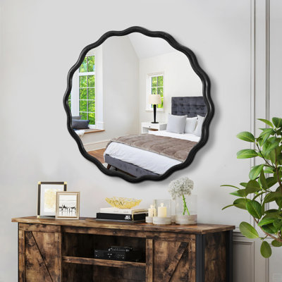 Solid Wood Wavy Rectangle Mirror, Modern Mirror Wall Decor