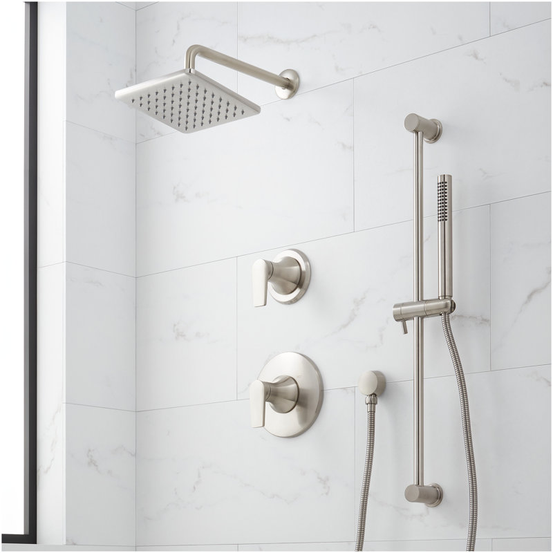 Berwyn Pressure Balance Shower System with Slide Bar and Hand Shower - Brushed Nickel, Brushed Nickel