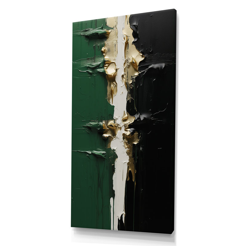 Encre dorée et encre noire II - peinture abstraite, art mural, Toile tendue, H 60 po x l 28 po x P 1,5 po