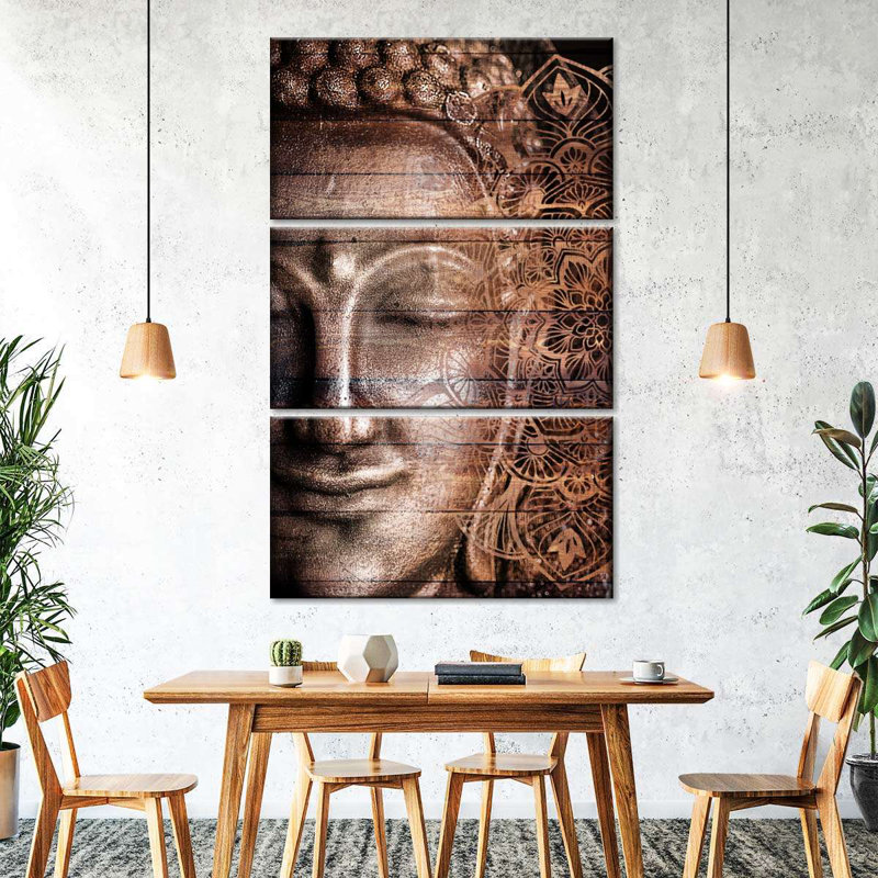 Ensemble mandala et bouddha sur toile 3 pièces, H 50 po x l 32 po x P 1,25 po