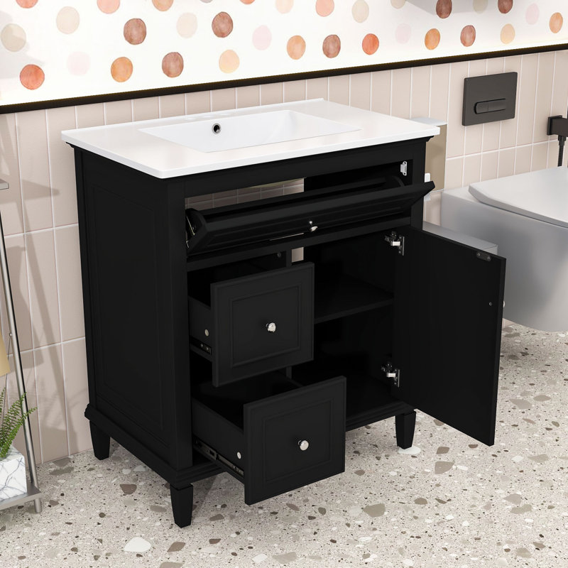 Meuble-lavabo Ã©lÃ©gant avec lavabo â€“ tiroirs et finition rÃ©sistante Ã  l'humiditÃ©, Noir