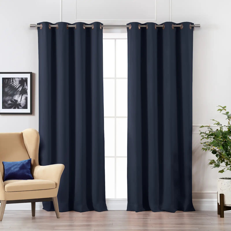Adina Sevan Solid Thermal Grommet Curtain Panels, 52"W x 84"L, Navy