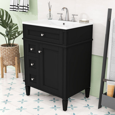 Meuble-lavabo 24 po avec lavabo en céramique, tiroirs et tablette réglable