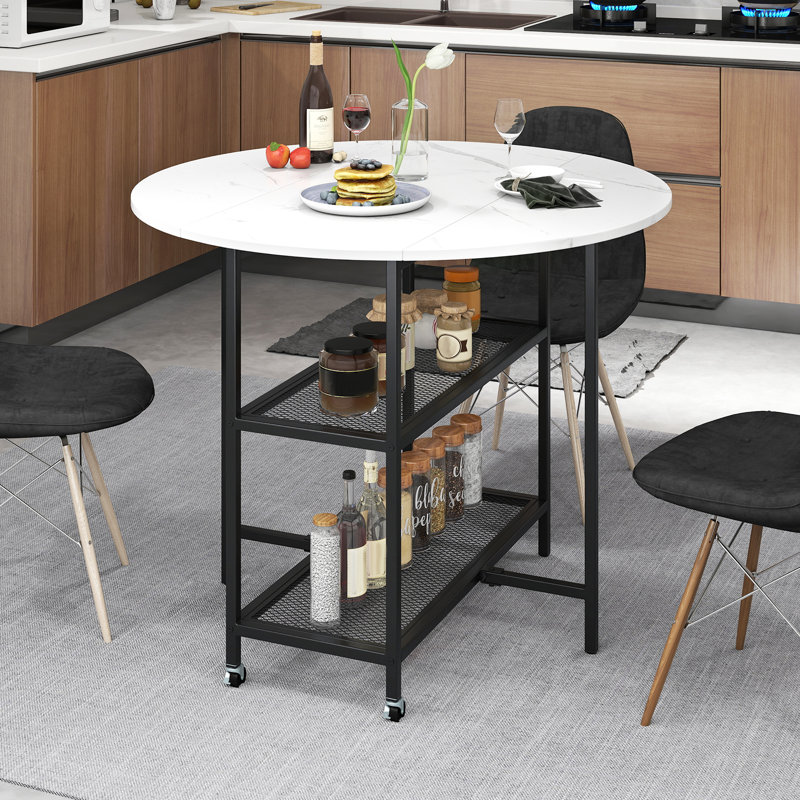 Extendable Round Metal Base Dining Table, White