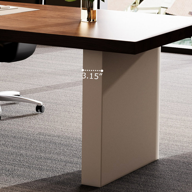 Bureau rectangulaire à 3 tiroirs brun noisette + blanc beige + bois manufacturé, Retour à droite