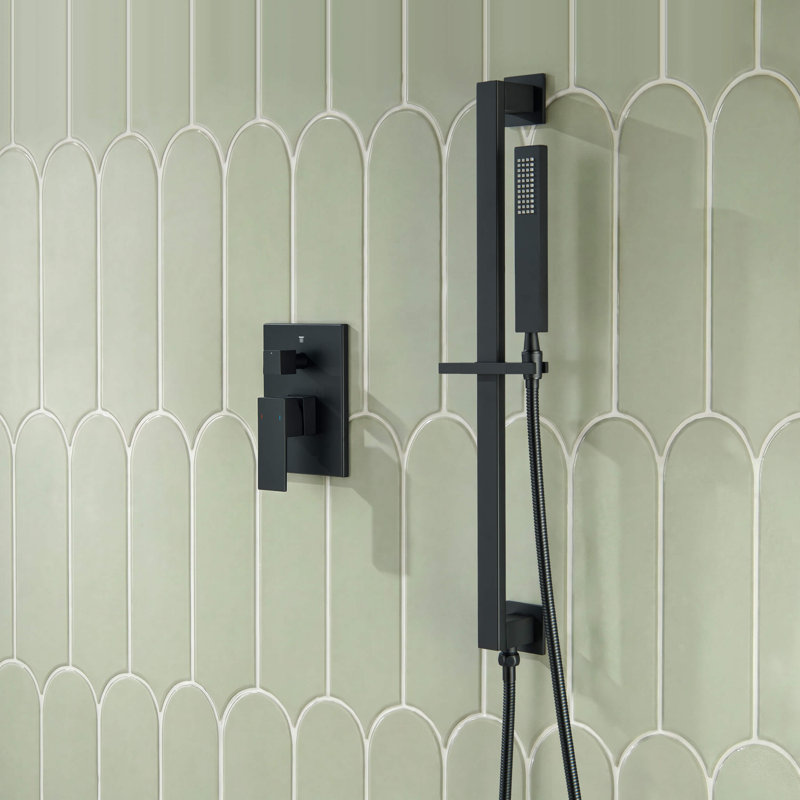 Ensemble de robinetterie de douche complet Cube à 2 fonctions avec pression équilibrée et barre de douche., Noir mat