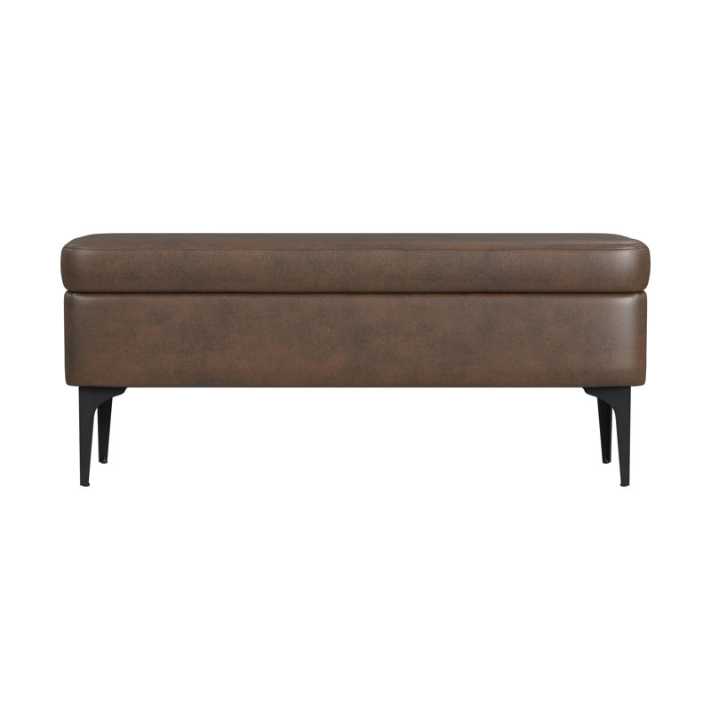 Ameelya Upholstered Storage Bench, Brown Faux Leather