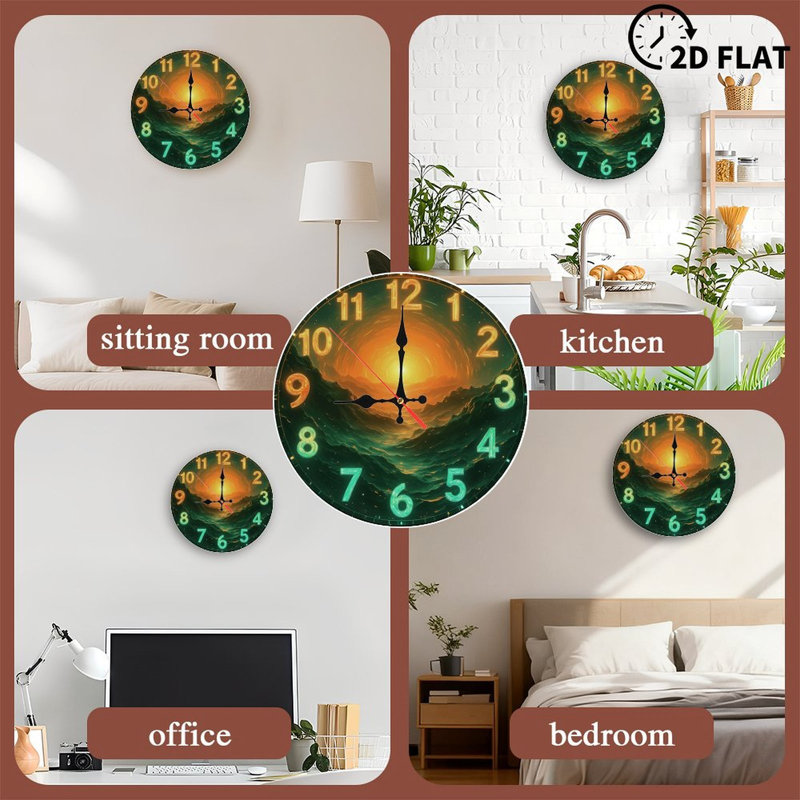 Clock Face With Sunset Over Mountains