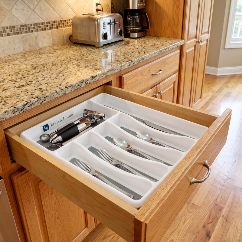 Plateau à couverts Lavish Home pour tiroir, avec 6 compartiments et plateau antidérapant pour ustensiles - Idéal pour les ustensiles de cuisine, les fournitures de bureau et les produits de maquillage.