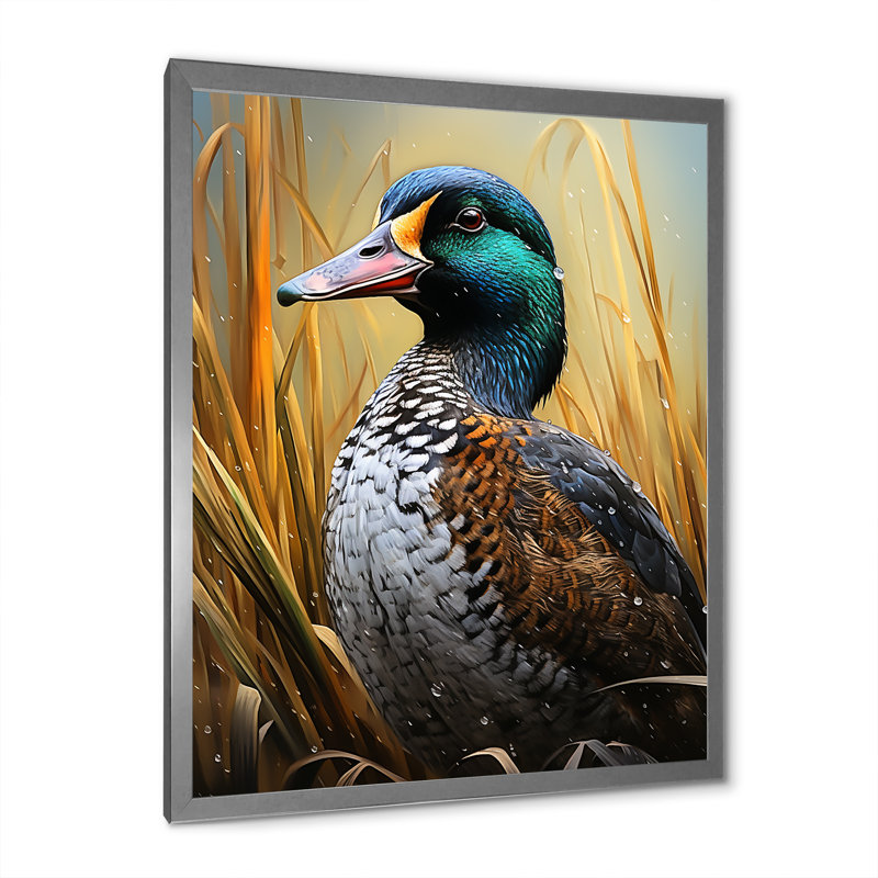 Drake canard à l'étang II, H 20 po x l 12 po x P 1 po, Cadre simple argenté