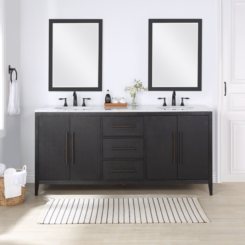 Alsup 72'' Double Bathroom Vanity with Quartz Top, Dark Weathered Oak