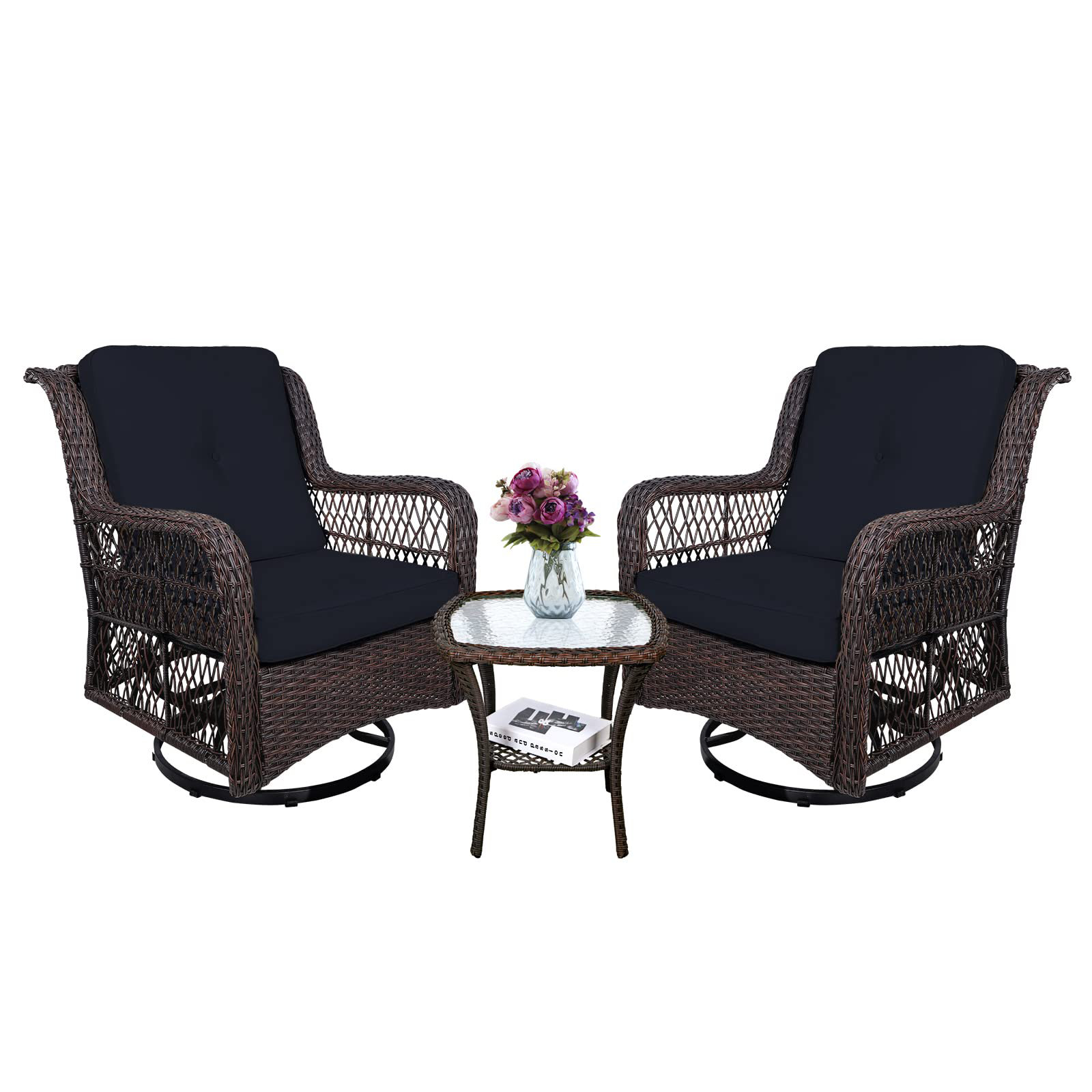 Red Barrel Studio® 3-Piece Patio Wicker Conversation Bistro Set Cushioned  Outdoor Glider Swivel Reviews Wayfair