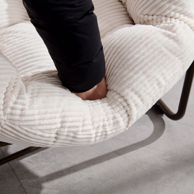 Chaise berçante d'extérieur, fauteuil inclinable à bascule rembourré en rotin PE, Blanc, Noir