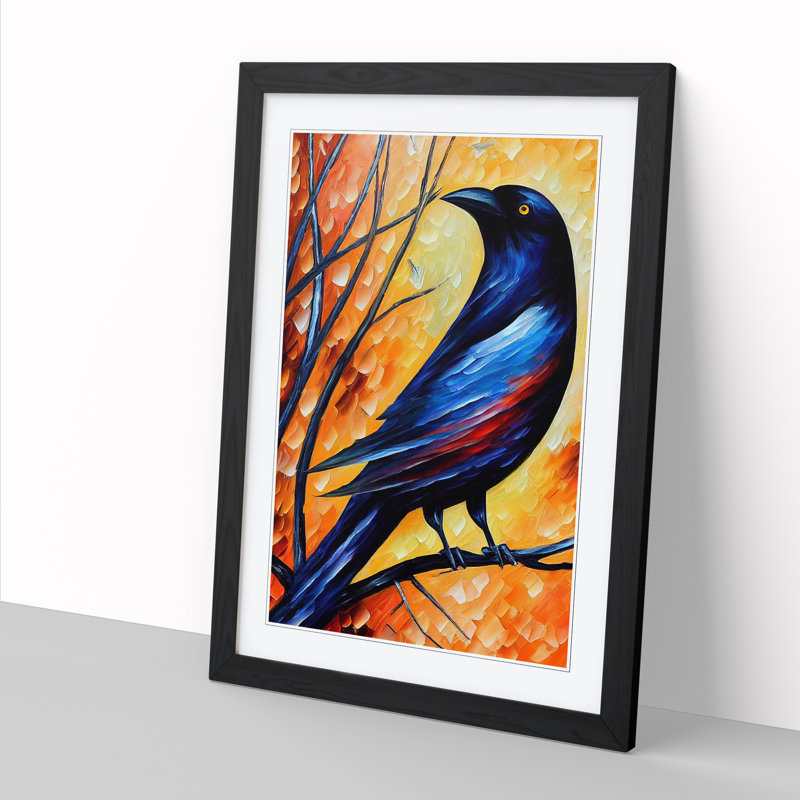 Androniki Crow Bird Painted Vol.2 - Picture Frame Print, Black, 46cm H x 34cm W x 2cm D