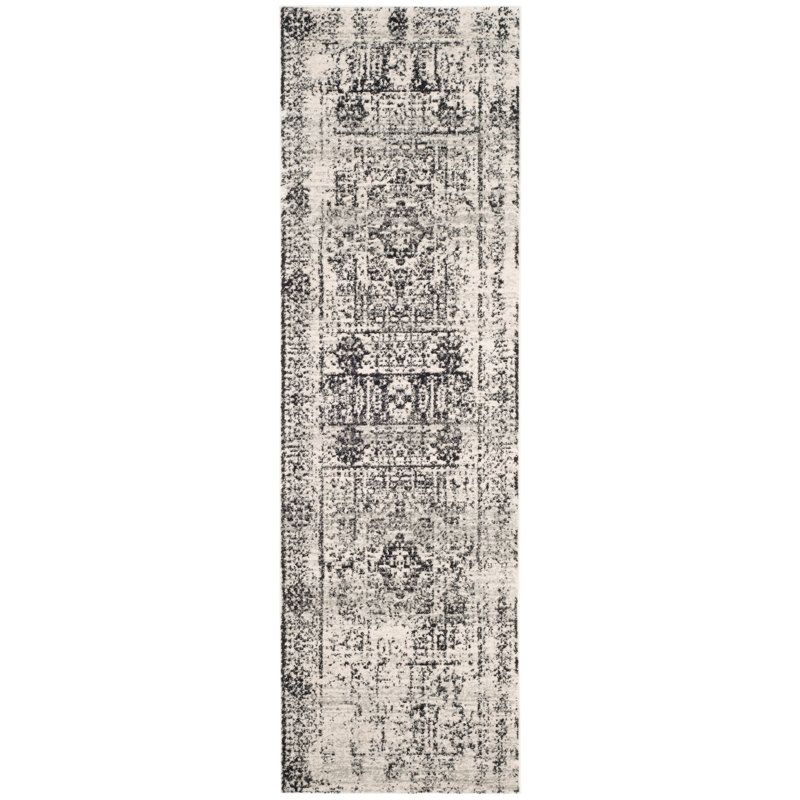 Tapis oriental ivoire et noir Highworth, Tapis de couloir 2 pi 2 po x 7 pi