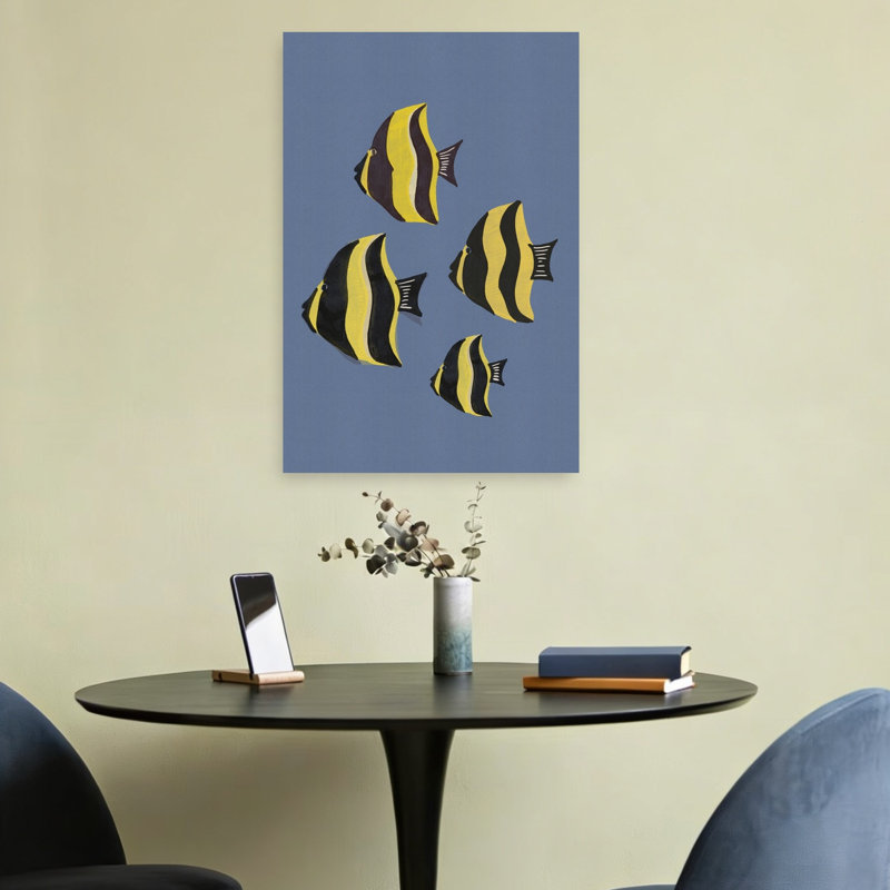 Tropical Striped Fish Abstract Colorful Fish Ocean Tropical Wall Art Print by Nicholas - Wrapped Canvas Print