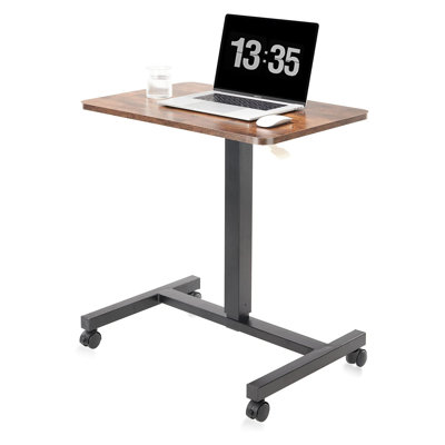 CLATINA Mobile Laptop Desk Pneumatic Sit to Stand Table Height Adjustable Rolling Cart