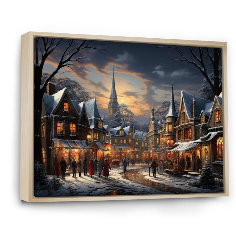 «Winter Village Carnival III», impression d'art mural, H 30 po x l 40 po x P 1,5 po, Cadre naturel flottant
