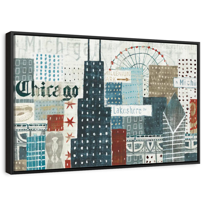 «Hey Chicago», 25 po x 17 po, Cadre flottant noir