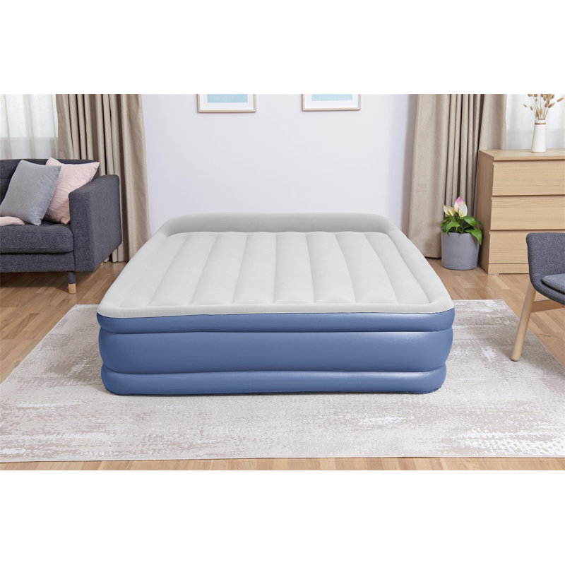 Bestway Tritech Inflatable Airbed Home Air Mattress with Air Pump, Blue/Grey, Kingsize
