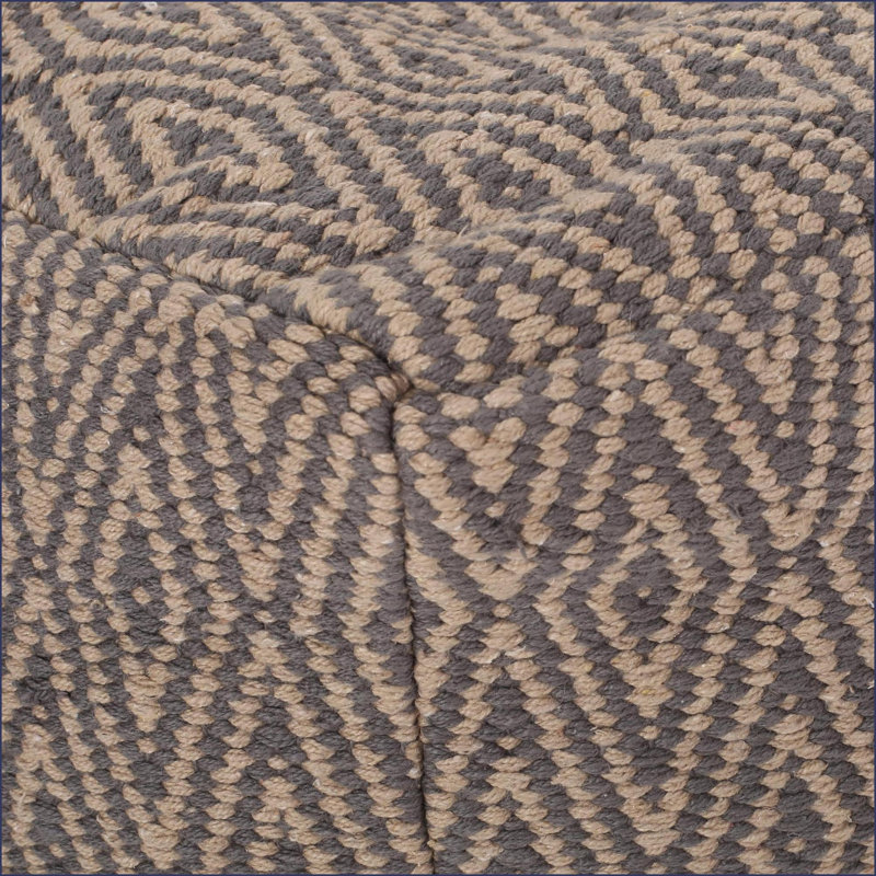 Pouf, Hand-Loomed Cotton Dark Gray &amp; Dark Brown 15” Cube with Subtle Diamond Pattern | Grey+Brown | Fabric, Gray/Brown