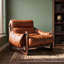Fauteuil lounge en cuir de style milieu du siècle avec coussin amovible, idéal pour le salon, la chambre ou la salle de lecture.