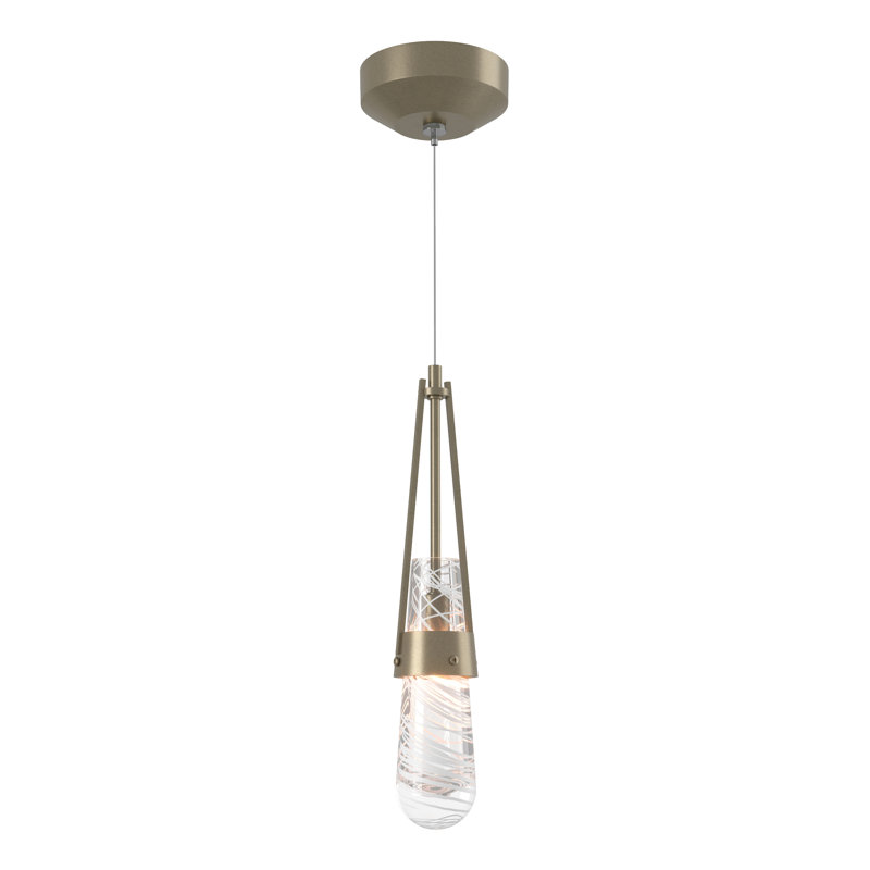Link 1 - Light Single Teardrop Pendant, Soft Gold, Clear with White Threading