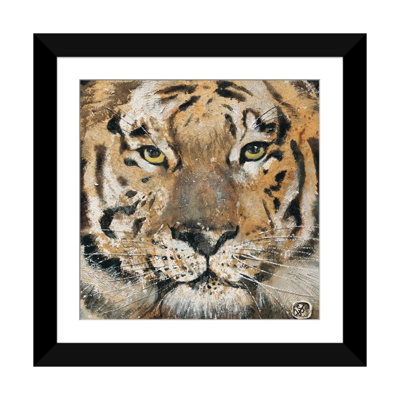 «Tiger», reproduction de peinture à l'huile sur toile, H 24 po x l 24 po x P 1 po, Papier beaux-arts encadré noir