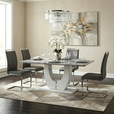 Ensemble de table de salle à manger 5 pièces Contemporary avec 4 chaises en porte-à-faux rembourrées