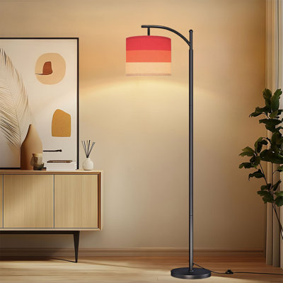 Arc Floor Lamp with Adjustable Lampshade Warm Abstract Gradient Soft Peach Coral Pink Tones Standing Lamp 3 Color Temperatures Dimmable Tall Pole Lamp with Foot Switch for Bedroom