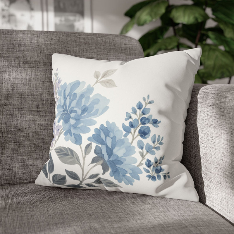 Dusty Blue Watercolor Floral Pillow Cover  | Cottage core Grand Millennial Style Throw Pillow Case, Square 18"