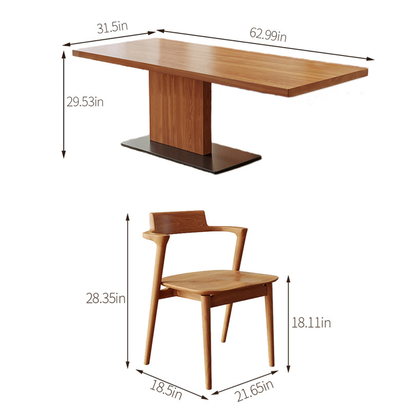 Solid wood ash dining table set, 29.53"H x 62.99"L x 31.5"W