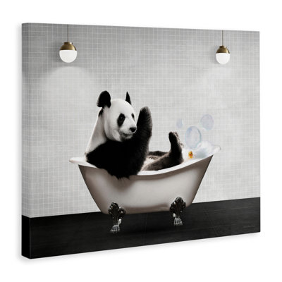 Panda in Modern Bubble Bath Canvas, design by Seven Trees Design
