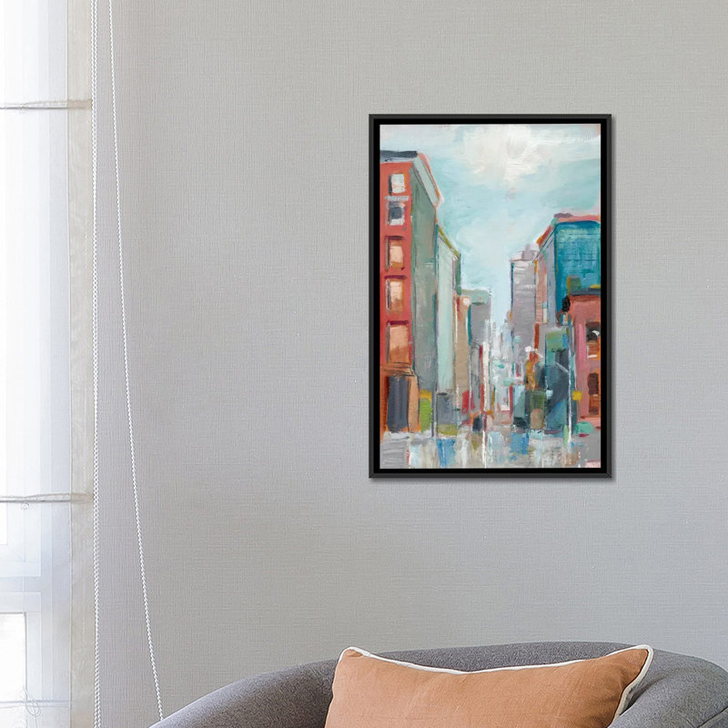 « centre-ville ii », impression sur toile, H 26 po x l 18 po x P 1,5 po, Toile avec cadre noir, Pas de tapis