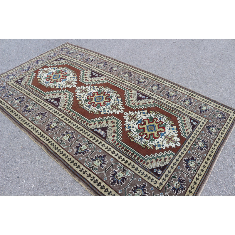Grand tapis rétro en laine turque rétro brun pour le bureau ou la chambre à coucher