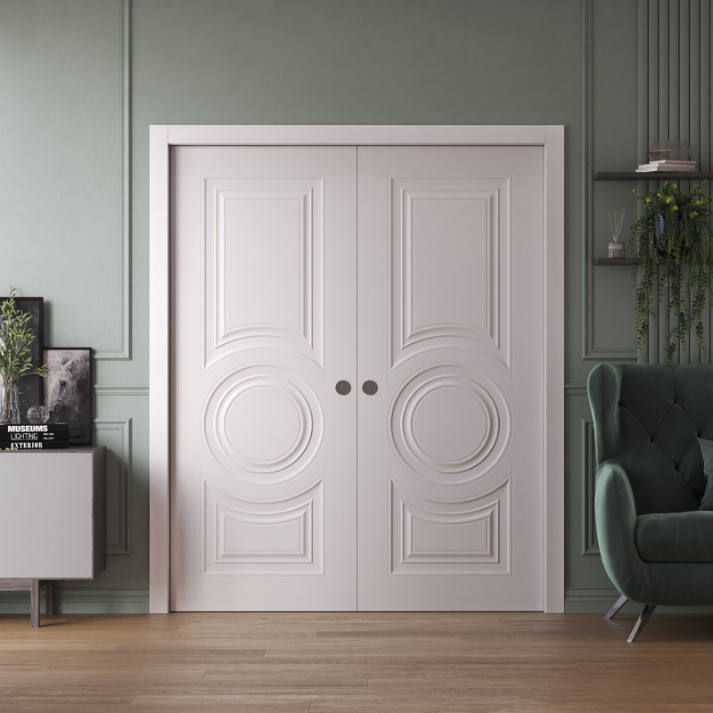 Portes coulissantes à double poche | Essentiel 1801 blanc | Ensemble de quincaillerie de rail | Portes intérieures de chambre en bois massif