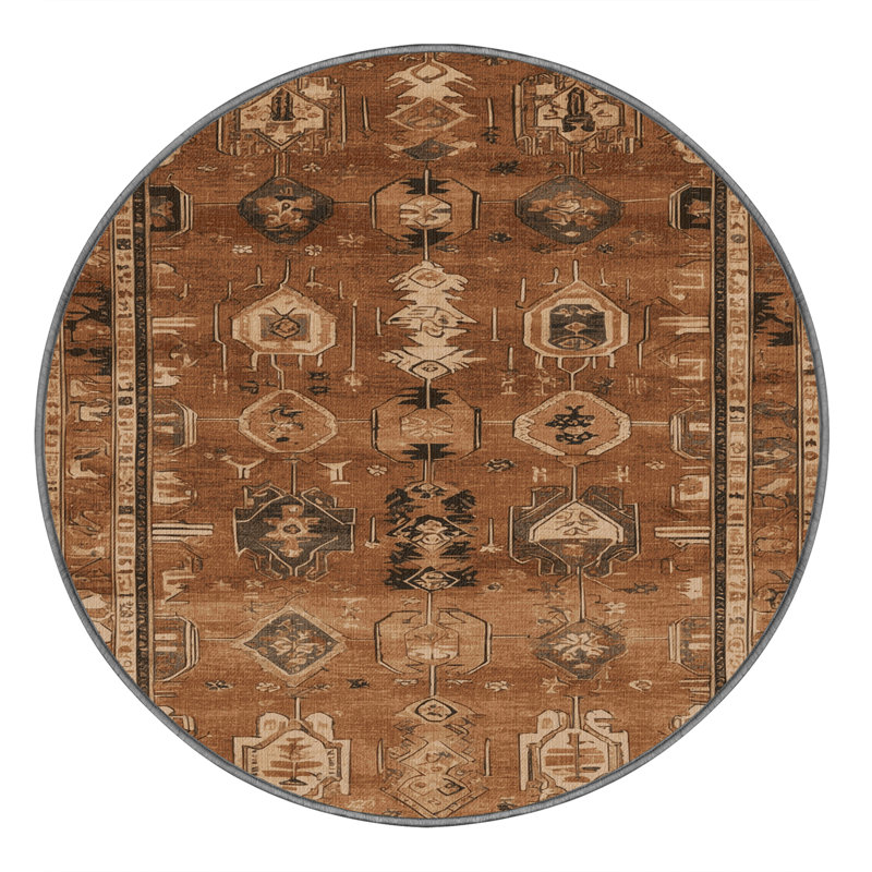 Tapis brun turc lavable à la machine, Rond 4 pi