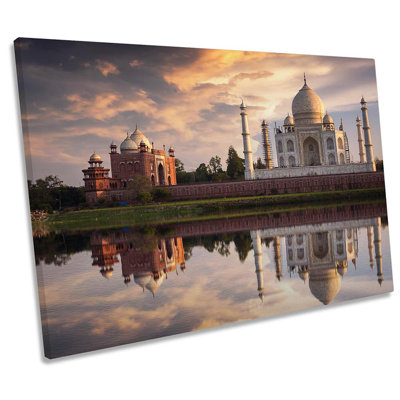 Taj Mahal India Sunset Framed - Wrapped Canvas Print