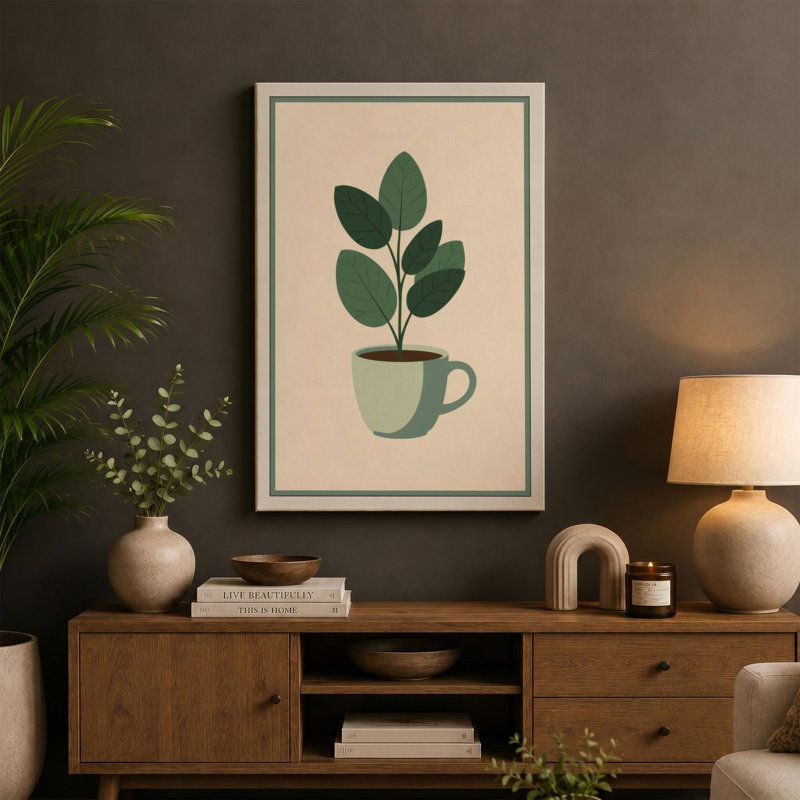 Potted Plant Study Botanical - Wrapped Canvas, 18x12 - 45.7 x 30.5 cm, Terracotta Border