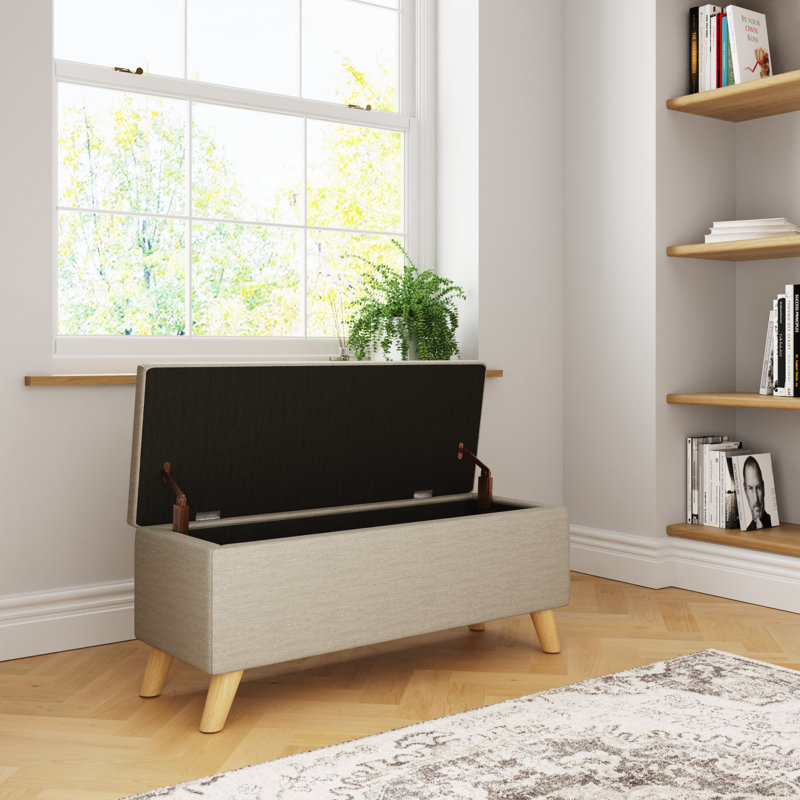 Caver 98cm Wide Rectangle Solid Colour Ottoman with Storage, Natural