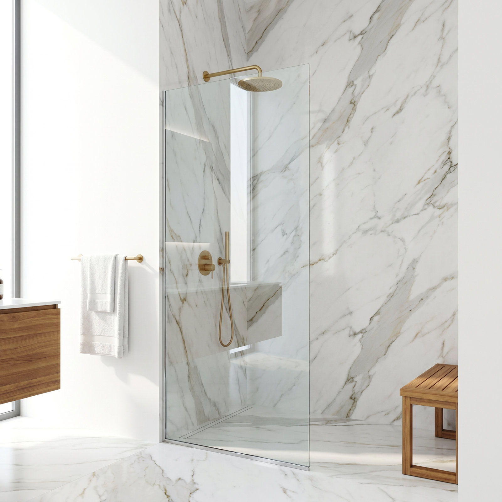 Zenith 34" W x 74" H Fixed Frameless Shower Screen with 3/8" Glass, Chrome Clear