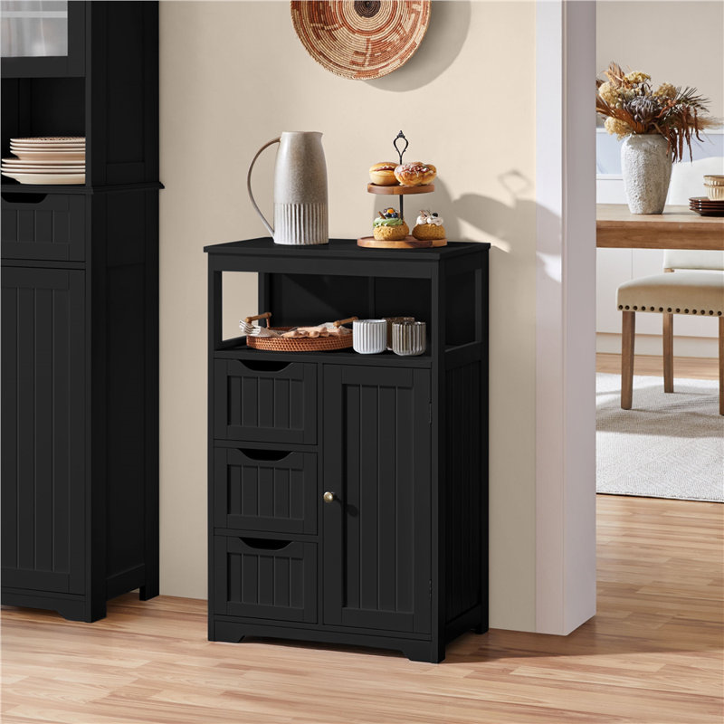 Brigit Free-Standing Bathroom Cabinet with Adjustable Shelf, 3 Drawers and a Niche, Black, 34.1" H x 22" W x 12" D