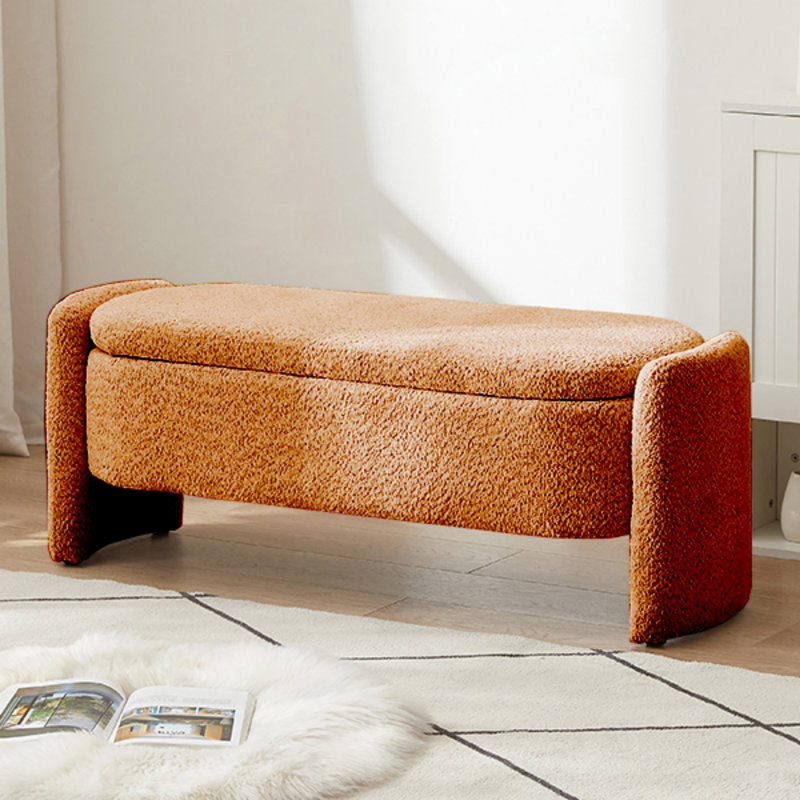 Upholstered Storage Bench, Orange