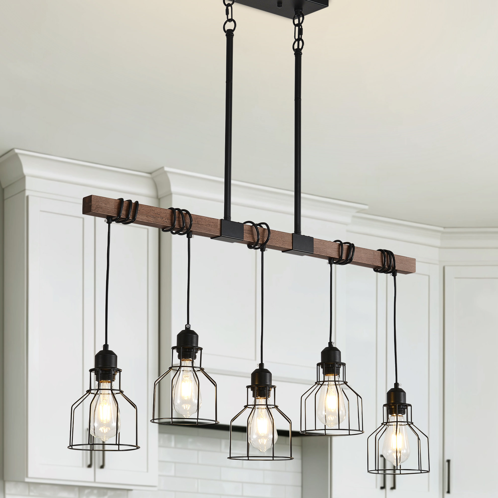 Mercer41 Rustic Solid Wood Kitchen Island Lighting With Metal Shades mercer41-rustic-solid-wood-kitchen-island-lighting-with-metal-shades