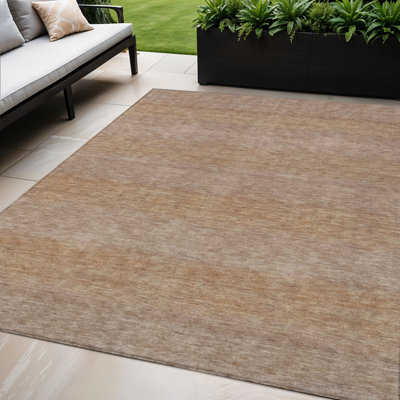 Tapis intérieur/extérieur lavable à rayures beiges et marron, 152 x 244 cm