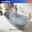Baignoire autoportante à surface solide de 67 po Rainlex, baignoire en pierre en résine en forme d'œuf avec finition mate texturée ciment, dossier ergonomique et conception antidérapante