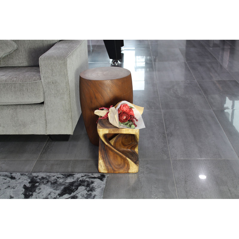 Amardev Abstract Solid Wood End Table, H 12 po x l 10 po x P 10 po, Noyer