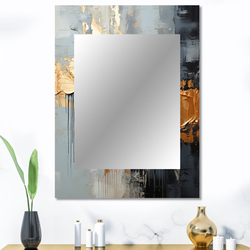 Gold and grey Modern liquid Shapes IV - Shapes Unique Wall Mirror Decor, Gold Large Mirror, Printed Metal Art, 40" x 30"