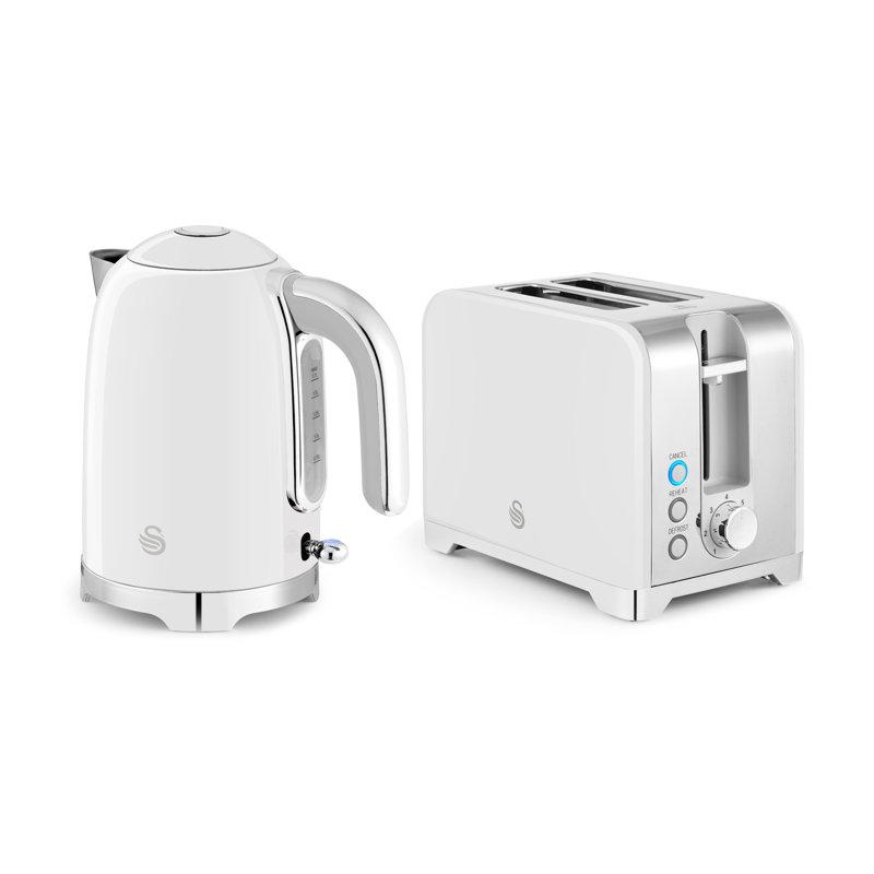 Swan Solace 1.7L Electric Tea Kettle & 2 Slice Toaster, White